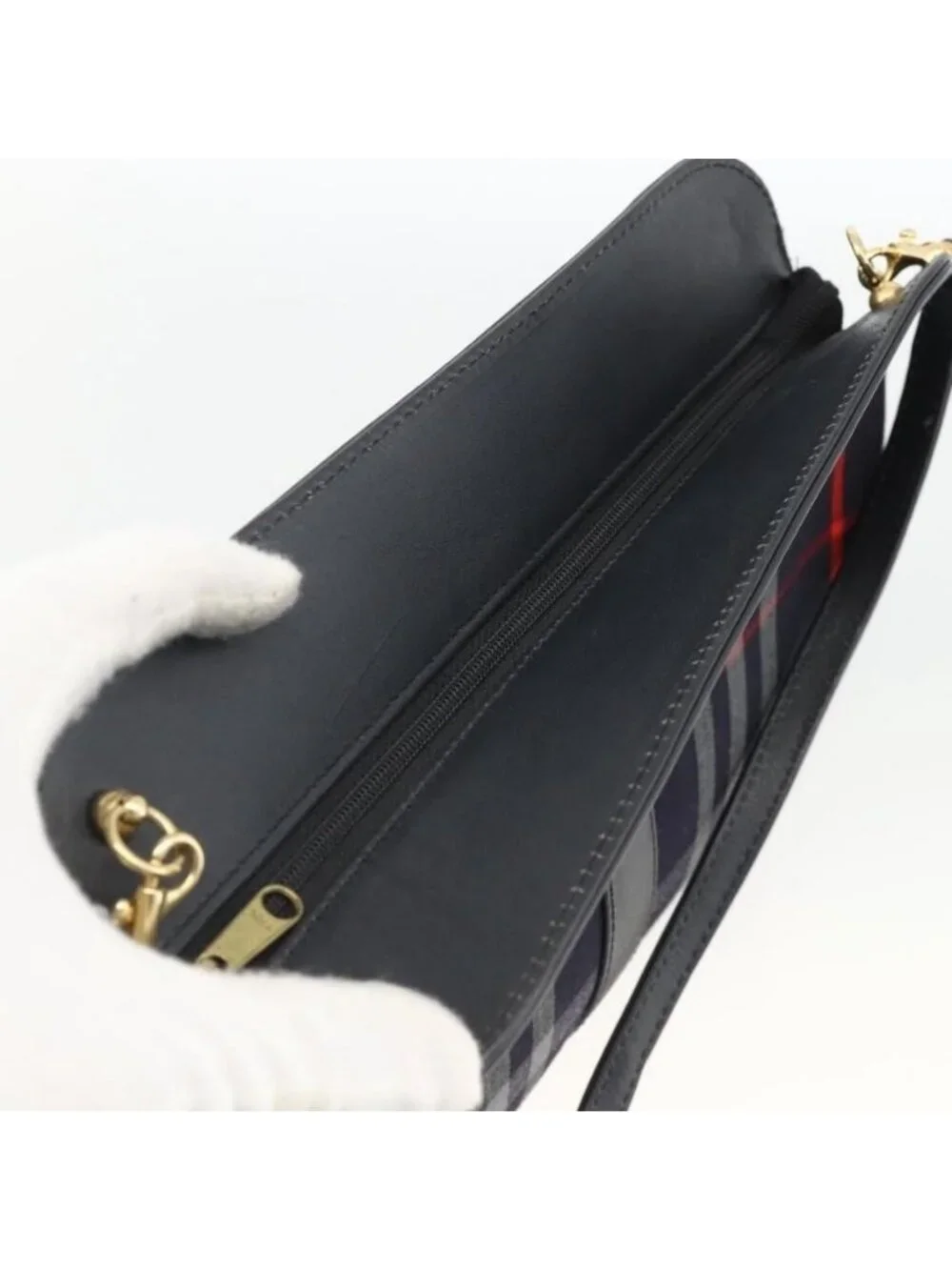 Authentic Burberrys Nova Check Shoulder Bag Canvas Navy Gold - Picture 13 of 16